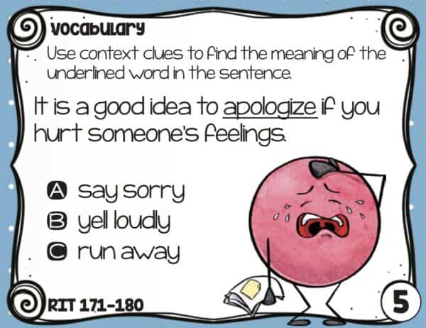 Sample vocabulary task card for K-5 students at RIT 171-180