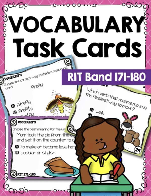 Vocabulary task cards cover for K-5 students at RIT 171-180