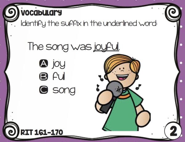 Sample reading task card for K-5 students at RIT 161-170